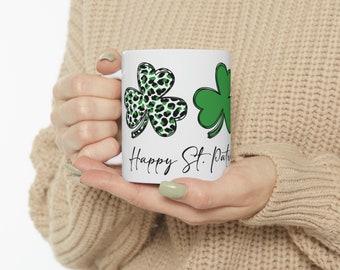 Ceramic Mug, 11oz - Happy St. Patrick's Day (3 Clovers)