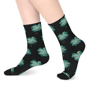 Calcetines de media caña con estampado de trébol de cuatro hojas / Calcetines de media caña con trébol de la suerte