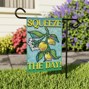 Cheerful Garden Banner, Squeeze the Day Decoration, Outdoor Home Decor, Summer Welcome Sign, Citrus Garden Flag