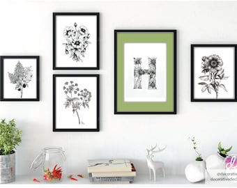 Personalized Floral Initial Print, Custom Botanical Art