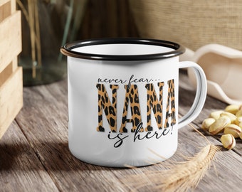 Caneca Nana Esmaltada Camp: Estampa de Leopardo, Presente para Vovó