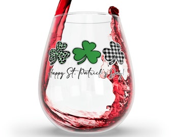 Stemless Wine Glass, 11.75oz - Happy St. Patrick's Day (3 Clovers)
