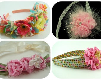 Huge Sale ... Fabric Headband Tutorial Bundle ... includes 4 headbands plus 2 flower tutorials