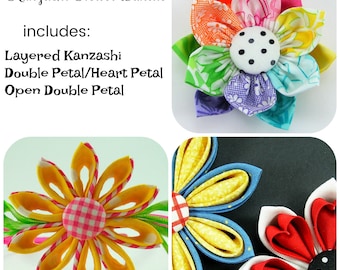 Mixed Fabric Flower Bundle 7 PDF Tutorial ...  includes 3 Kanzashi flowers