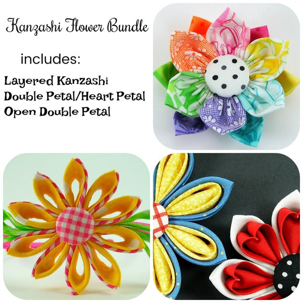 Mixed Fabric Flower Bundle 7 PDF Tutorial ...  includes 3 Kanzashi flowers