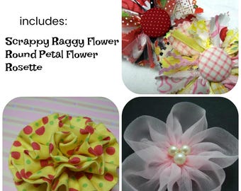 Paquete de flores de tela mixtas 6 Tutorial en PDF... incluye 3 flores de tela