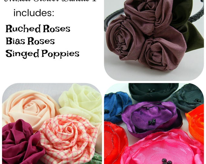 includes 3 tutorials Mixed Fabric Flowers Tutorial 4 .. Huge Sale ..