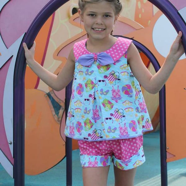 Girls A-Line Dress, Top, Shorts & Capri Pants PDF Sewing Pattern ... Odette