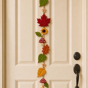 Felt Fall Leaves, Flowers, Mushroom PDF Pattern for Making Fall Door Hanger or Garland