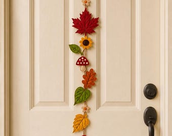 Felt Fall Leaves, Flowers, Mushroom PDF Pattern for Making Fall Door Hanger or Garland