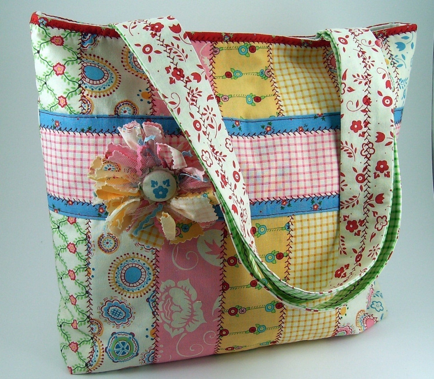 Jelly Roll Tote Bag Sewing Pattern With Fabric Flower Brooch Etsy