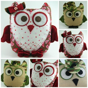 Huge Sale ... 2 Owl Pillow Sewing Patterns ... Sweetheart Owl and Sgt Owl ... Get both versions