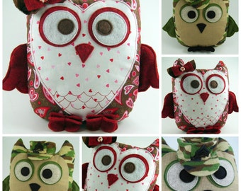 Huge Sale ... 2 Owl Pillow Sewing Patterns ... Sweetheart Owl and Sgt Owl ... Get both versions