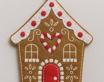 Felt Gingerbread House Christmas Ornament PDF Pattern