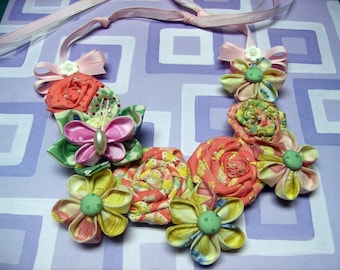 Fabric Flower Bib Necklace Tutorial 1 ... Includes All 3 Fabric Flowers