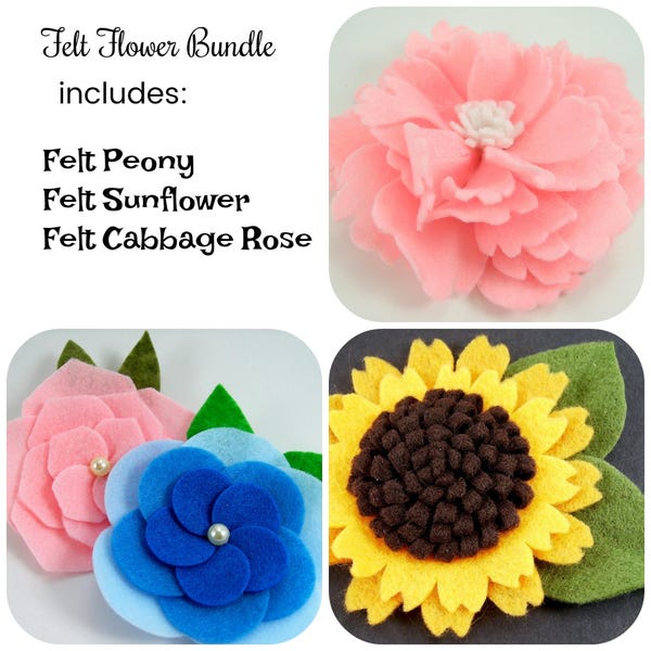 Mixed Fabric Flower Bundle 8 PDF Tutorial ... includes 3 felt flower tutorials