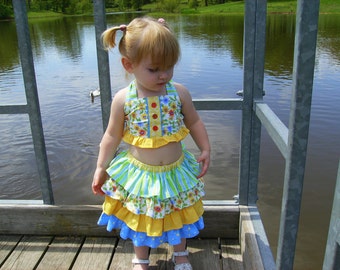 Girls Layered Ruffle Swing Skirt and Ruffle Halter Top PDF Sewing Pattern