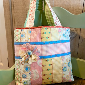 Jelly Roll Tote Bag Sewing Pattern With Fabric Flower Brooch PDF ...