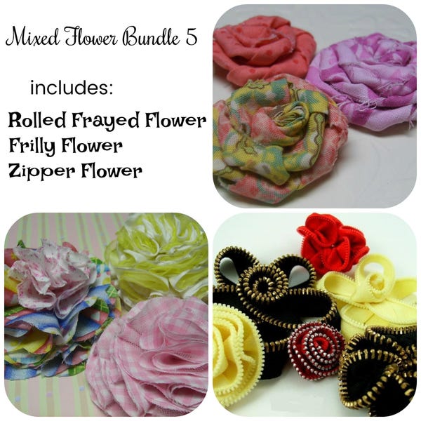 Mixed Fabric Flower Bundle 5 PDF Tutorial ... includes 3 flowers