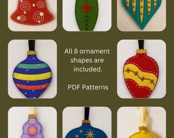 Felt Christmas Baubles Ornaments Collection PDF Pattern - Includes all 8 patterns