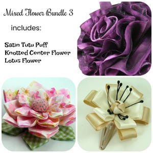 Mixed Fabric Flower Bundle 3 PDF Tutorial  ... includes 3 flower tutorials