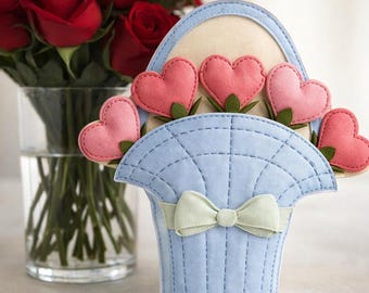 Panier de fleurs en forme de coeur en feutre, ornement de la Saint-Valentin, modèle PDF
