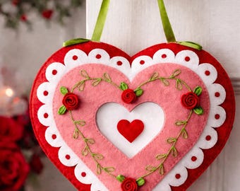 Felt Scallop Edge Heart Valentine's Day Ornament PDF Pattern
