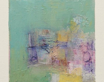 Aug. 20, 2024 - Original Abstract Oil Painting - 9x9 painting (9 cm x 9 cm/4” x 4”) with mat 8”x10” or with original white frame 8.9”x8.9”