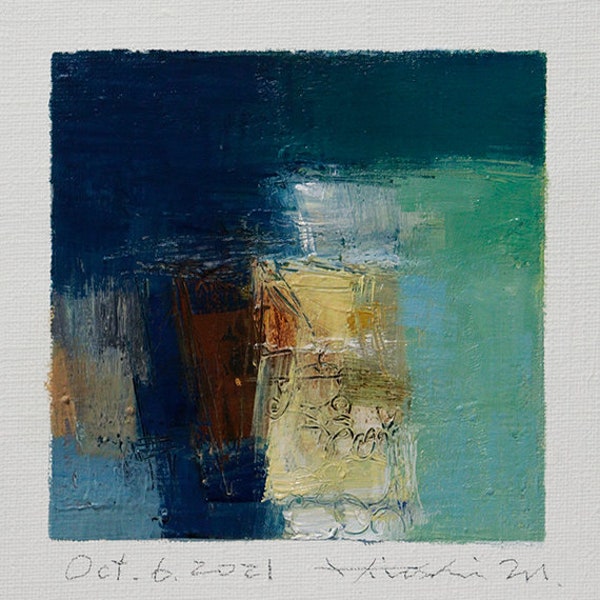 Oct. 6, 2021 - Original Abstract Oil Painting - 9x9 painting (9 cm x 9 cm - app. 4 " x 4 ") with 8 inch x 10 inch mat