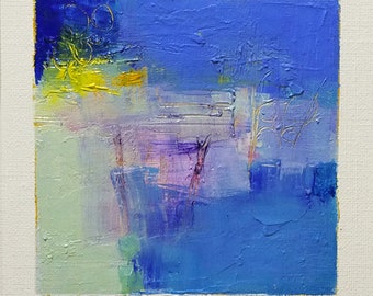 Jan. 7, 2024 - Original Abstract Oil Painting - 9x9 painting (9 cm x 9 cm/4” x 4”) with mat 8”x10” or with original white frame 8.9”x8.9”