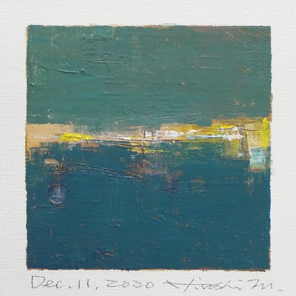 11 décembre 2020 - Peinture abstraite originale à l’huile - peinture 9x9 (9 cm x 9 cm - app. 4 " x 4 « ) avec tapis de 8 pouces x 10 pouces