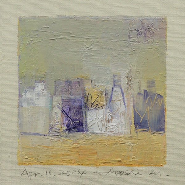 Apr. 11, 2024 - Original Abstract Oil Painting - 9x9 painting (9 cm x 9 cm/4" x 4") with mat 8"x10" or with original white frame 8.9"x8.9"