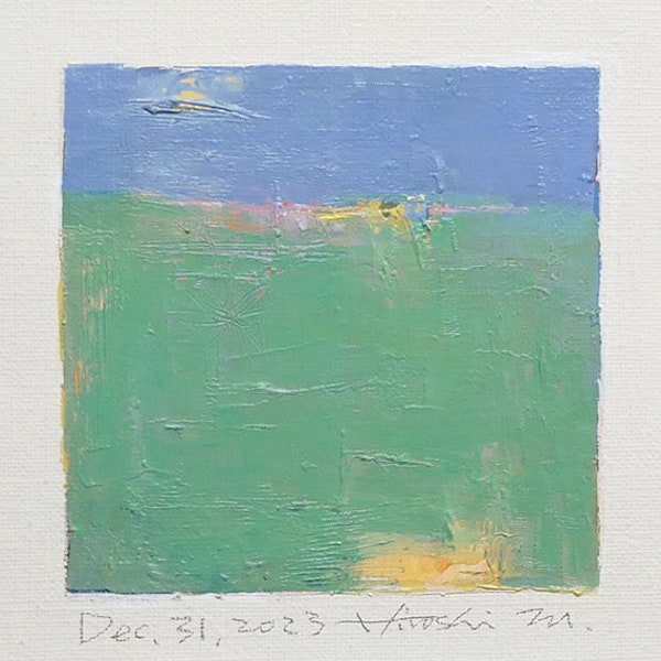 Dec. 31, 2023 - Original Abstract Oil Painting - 9x9 painting (9 cm x 9 cm/4" x 4") with mat 8"x10" or with original white frame 8.9"x8.9"