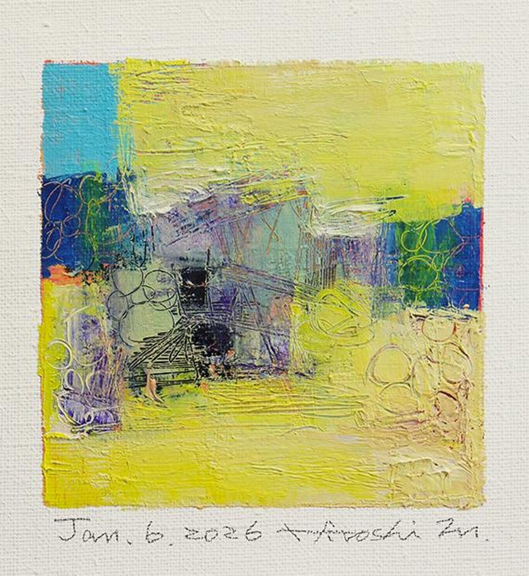 2026年1月6日 - オリジナル抽象油絵 - 9x9インチ（9 cm x 9 cm/4インチ