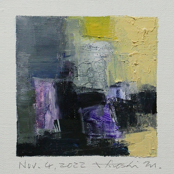 Nov. 4, 2022 - Original Abstract Oil Painting - 9x9 painting (9 cm x 9 cm/4" x 4") with mat 8"x10" or with original white frame 8.9"x8.9"