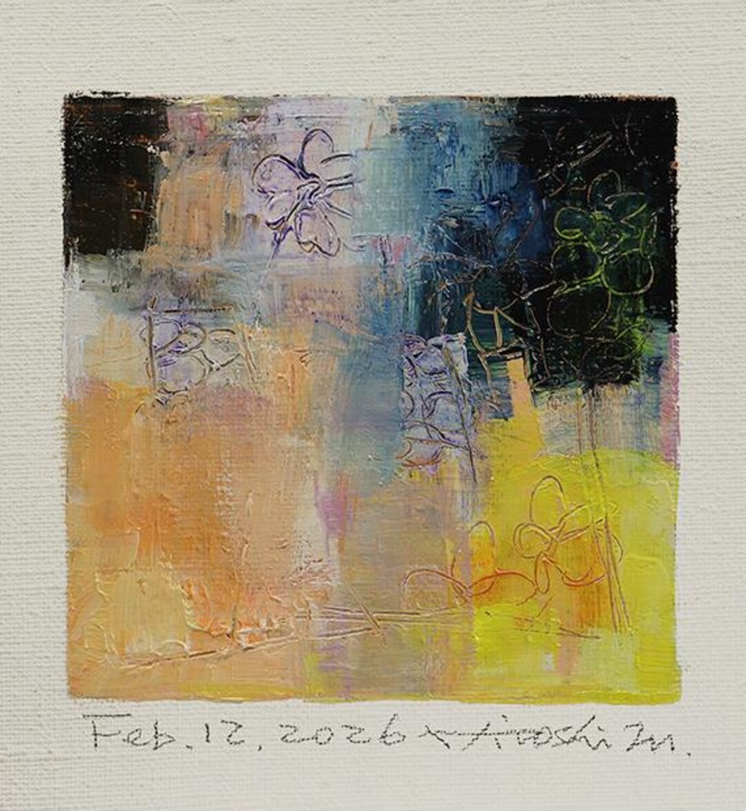 2026年2月12日 - オリジナル抽象油絵 - 9x9インチ（9 cm x 9 cm/4