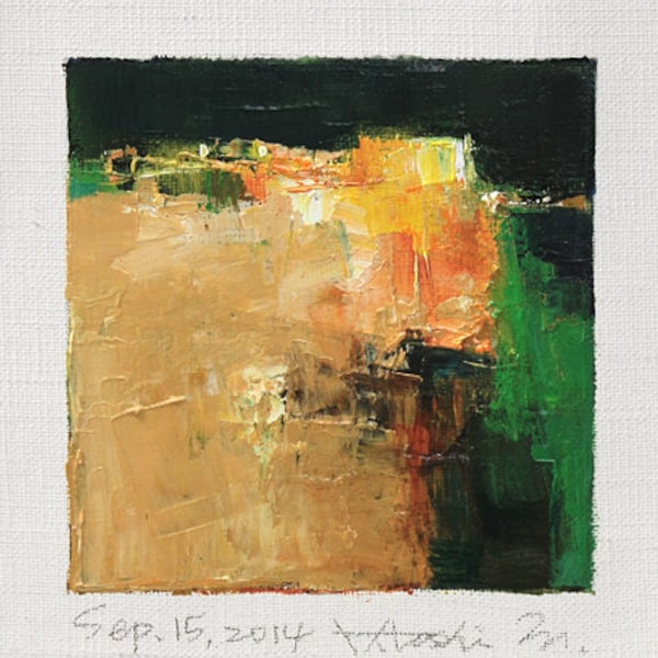 Sep. 15, 2014 - Original Abstract Oil Painting - 9x9 painting (9 x 9 cm - app. 4 x 4 inch) with 8 x 10 inch mat