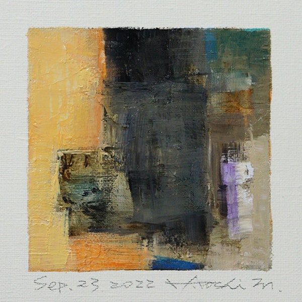 Sep. 23, 2022 - Original Abstract Oil Painting - 9x9 painting (9 cm x 9 cm/4" x 4") with mat 8"x10" or with original white frame 8.9"x8.9"