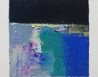 June 7, 2020 - Original Abstract Oil Painting - 9x9 painting (9 cm x 9 cm/4” x 4”) with mat 8”x10” or with original white frame 8.9”x8.9”