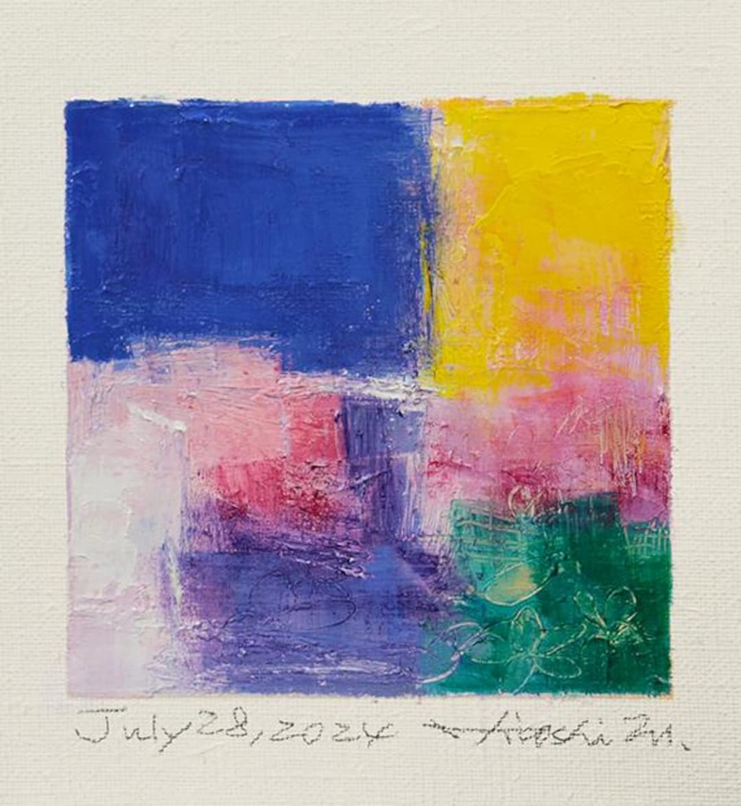 絵画、油絵 2024 年 7 月 28 日 - オリジナル抽象油絵 - 9x9 絵画 (9 cm x 9 cm/4