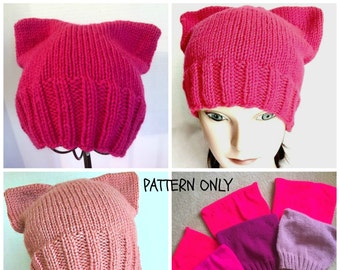 Cat Hat Kitty Hat PDF INSTANT DOWNLOAD diy knitting pattern Teen Women Adult sizes pussyhatproject pussyhat pussy hat project Worsted Weight