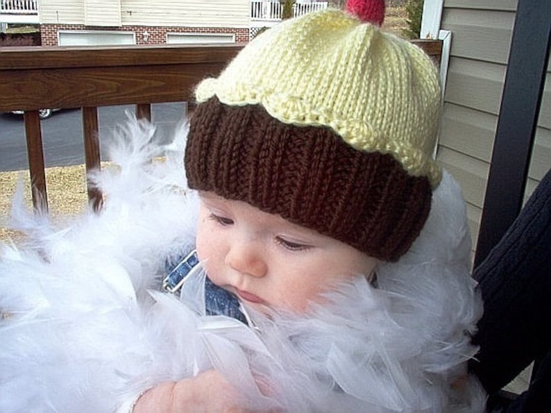 Knitting Pattern Cupcake Hat PDF INSTANT DOWNLOAD Cherry on Top diy Preemie Toddler Child Kids Adult sizes image 4