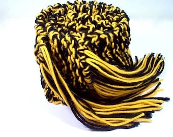 Hand Knit College Scarf Black and Sunflower Gold Yellow Alumni Gear Team Scarves Football Warm