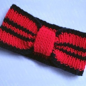 Diadema calentadora de orejas Cheerleader Sports College Rojo y Negro Atlanta Louisville Tejido a mano listo para enviar