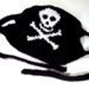 May include: Black crochet pirate eye patch with a white skull and crossbones design.