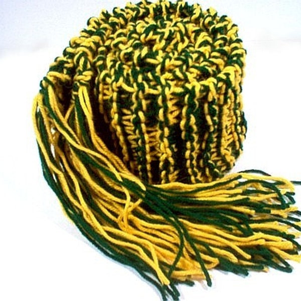 Hand Knit College Scarf GREEN and GOLD Team Scarf Forest Green and Bright Gold