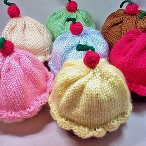 Knitting Pattern Cupcake Hat PDF INSTANT DOWNLOAD Cherry on Top diy Preemie Toddler Child Kids Adult sizes image 2