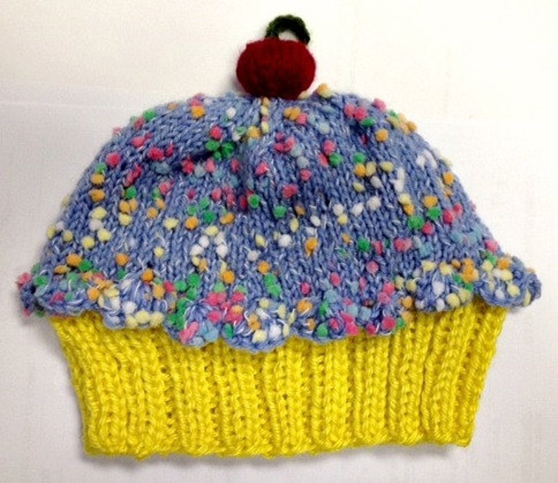 Cupcake Hat with Cherry on Top Lemon Cake Blueberry Sprinkle Frosting Hand made hand knit baby toddler children adult 3 6 9 12 18 months image 2