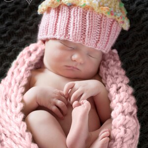 Cupcake Hat with Cherry on Top Cotton Candy Pink Cake Lemon Lemonade Frosting with Sprinkles Adult Children Baby Toddler hand made hand knit image 4