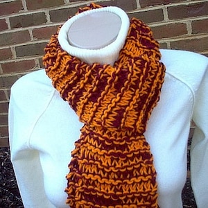 Hand Knit Scarf Virginia Tech Hokies Inspired  - Maroon and Orange